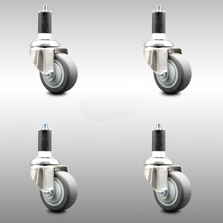Service Caster 3 Inch 316SS Thermoplastic Rubber Swivel 1-3/8 Inch Expanding Stem Caster Set SCC-SS316EX20S314-TPRB-138-4